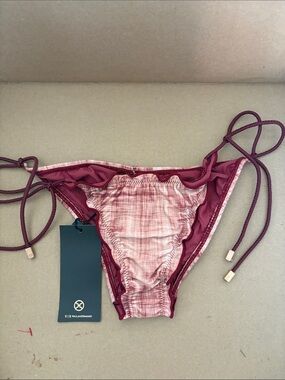Vix Maroon and Blush Pink Tie-Side Bikini Bottom
